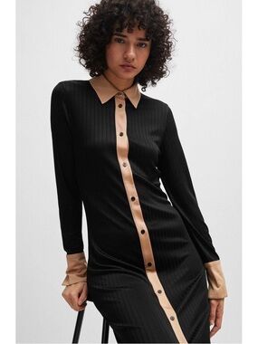BOSS Women's Elanta Ribbed Jersey Long Sleeve Shirt Dress